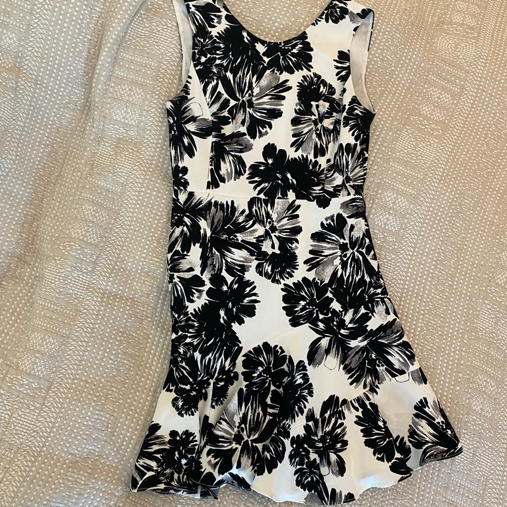 Rebecca Taylor fit and flare dress sz 4 black white shadow daisy print